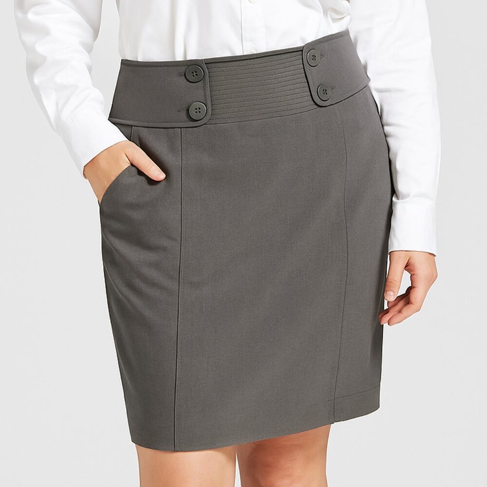 Apt. 9 Taupe Button-Detail Skirt Size 14 Classic Office Professional Interview